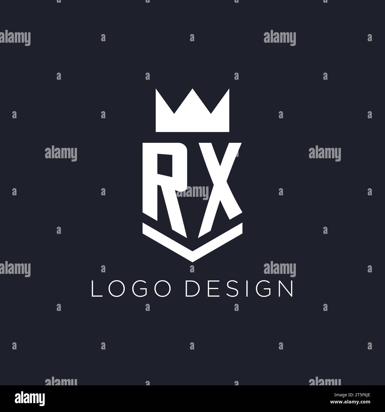 RX-Logo mit Schild und Krone, Design-Ideen mit Monogramm-Logo Stock Vektor