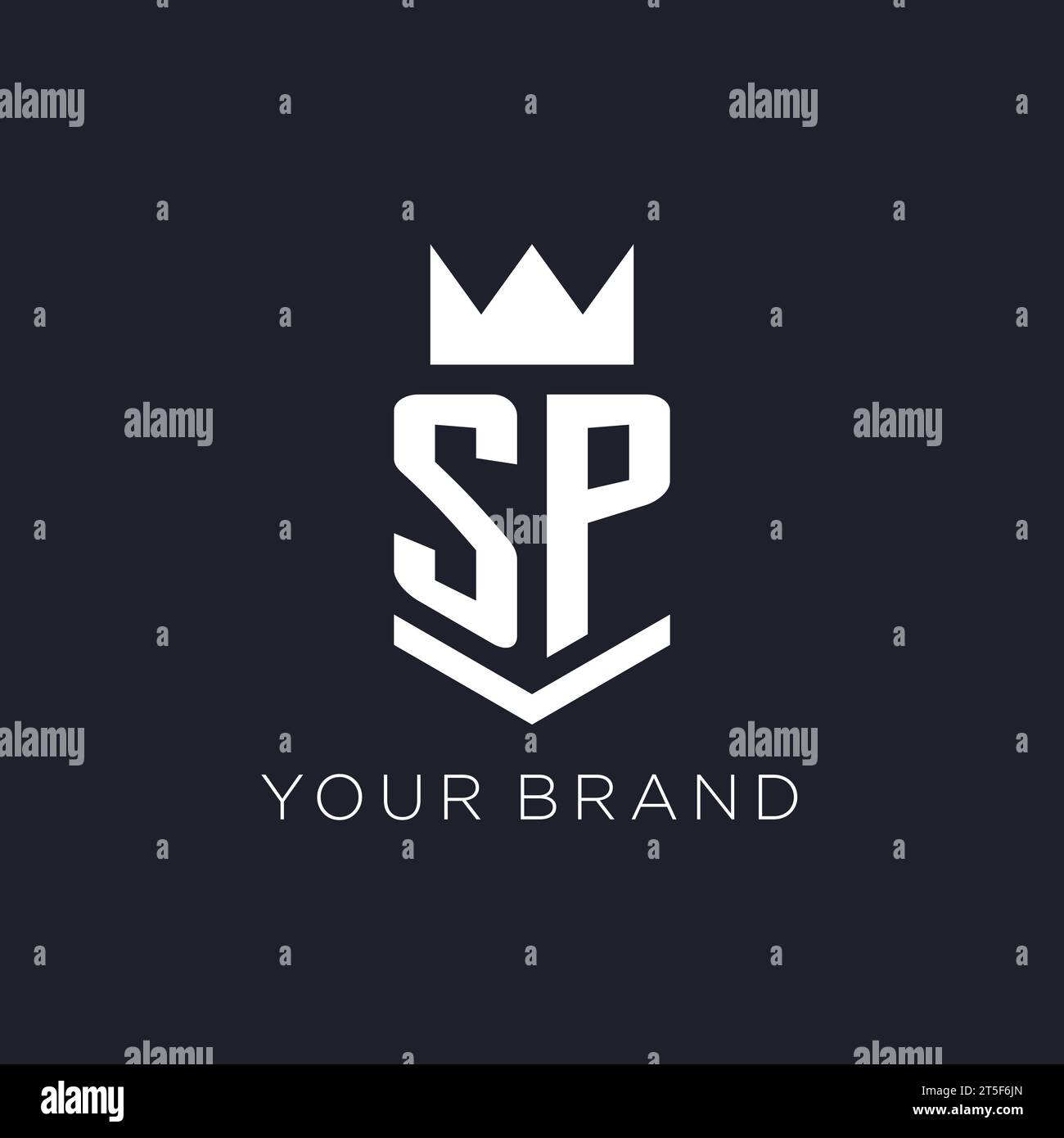 SP-Logo mit Schild und Krone, Initialideen für das Monogramm-Logo Stock Vektor