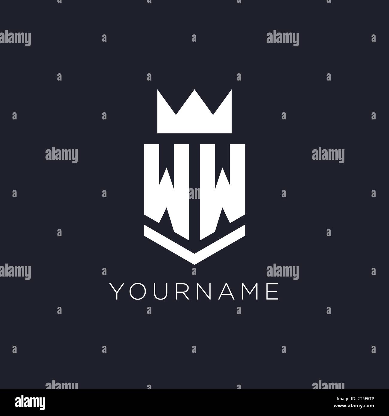 WW-Logo mit Schild und Krone, Design-Ideen mit Monogramm-Logo Stock Vektor