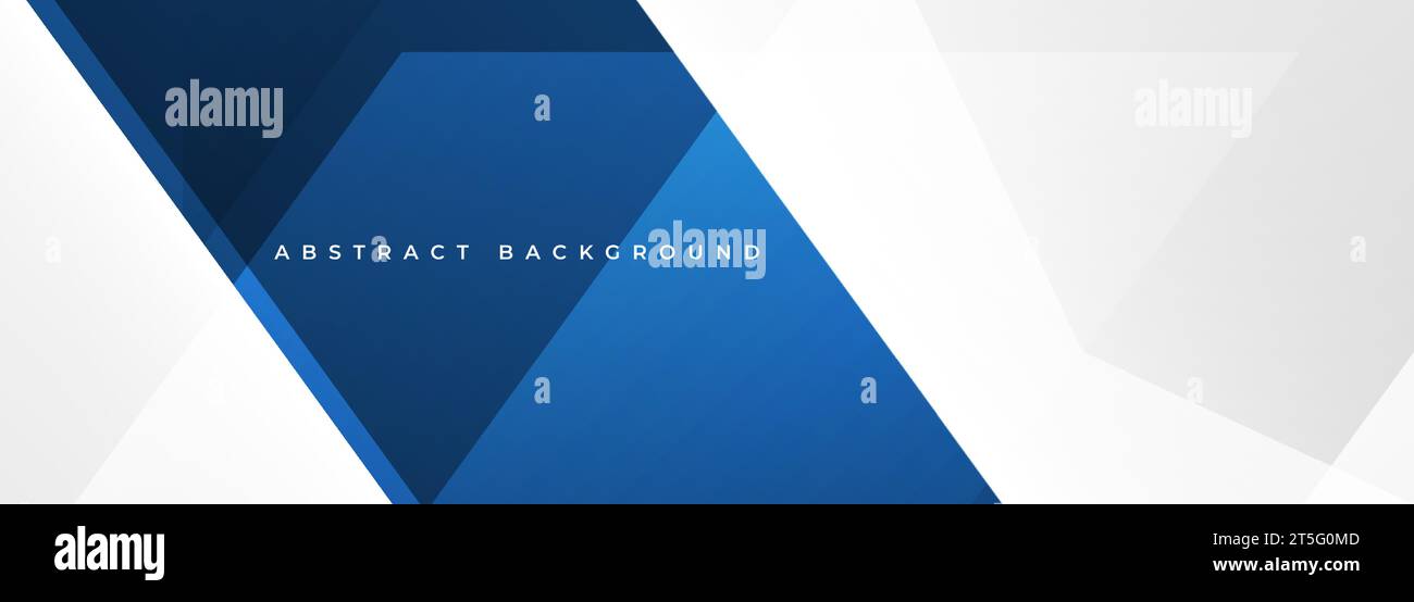 Weißer moderner abstrakter breiter Banner-Hintergrund in 3D mit blauer geometrischer Form und Linien. Vektorabbildung Stock Vektor