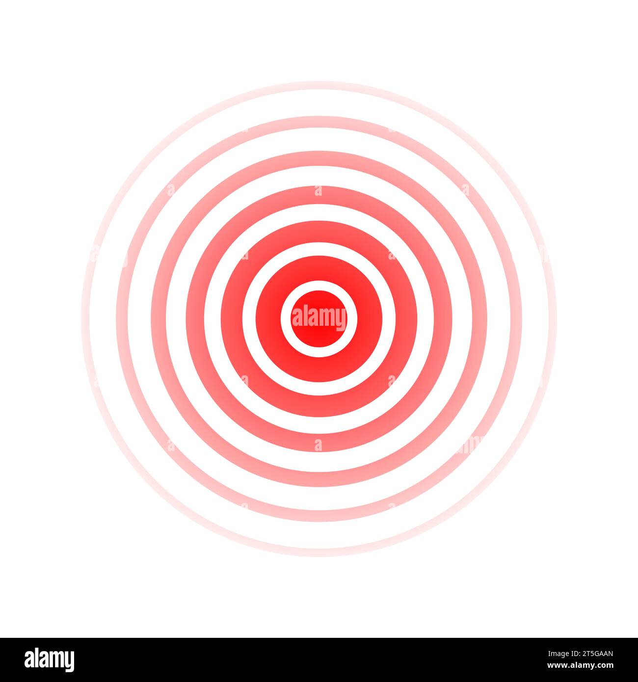 Kreiswelle. Tonsymbol. Roteffekt-Impuls isoliert auf weißem Hintergrund. Signalradar. Mustersonar. Konstruktion der Schwingungslinie. Radialstrahlen. Rundwelligkeit Stock Vektor