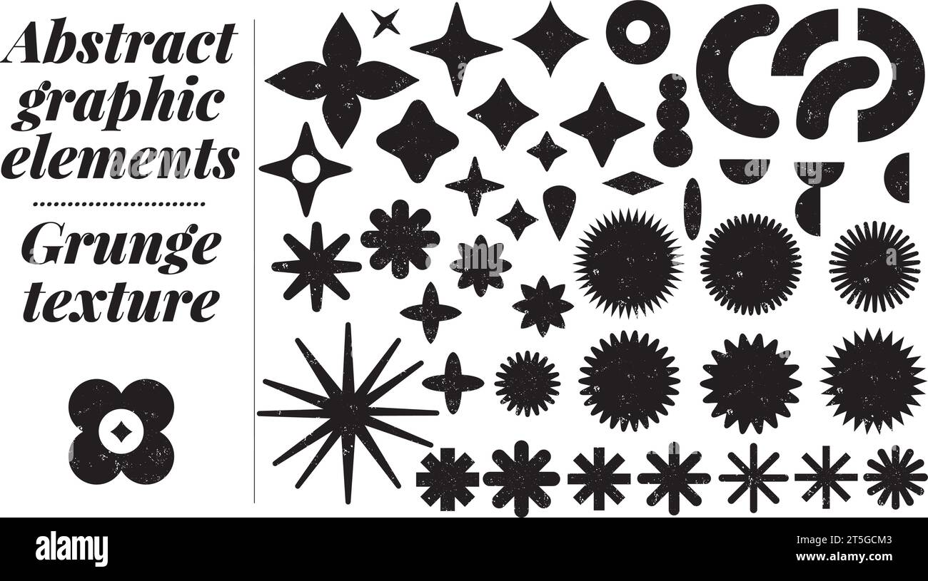 Sammlung verschiedener Formen mit Grunge-Textur. Grafische Ressourcen für Verkaufs- oder Rabattaufkleber, Symbole, Abzeichen. Vektorisierte abstrakte vektorisierte Form Stock Vektor