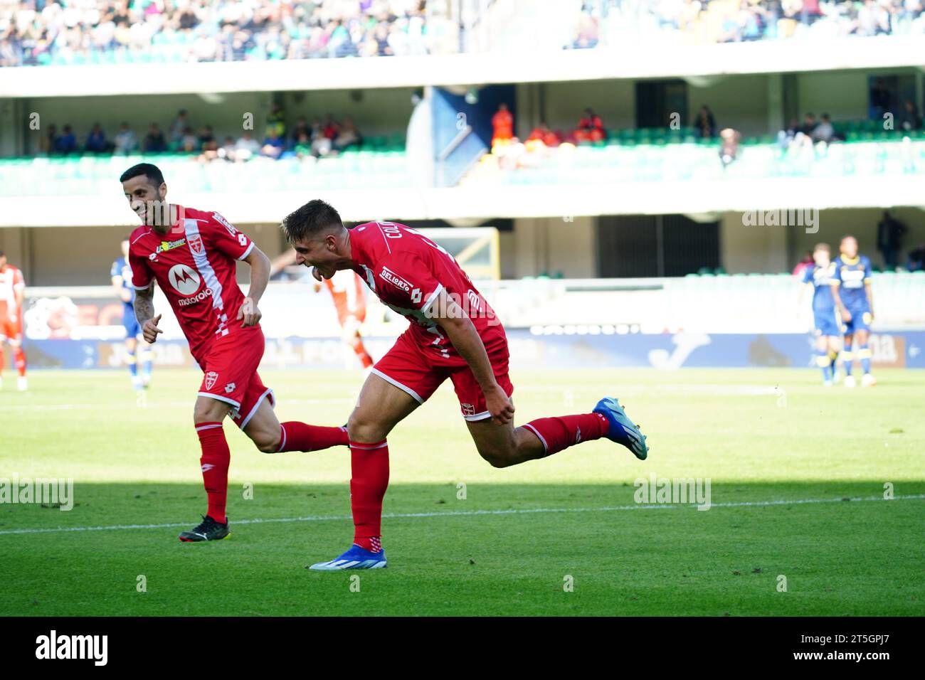 Verona, Italien. November 2023. Lorenzo Colombo Goal Celebre, während der vs Hellas Verona FC gegen AC Monza - Serie A. Credit: Alessio Morgese/Alessio Morgese/Emage/Alamy Live News Stockfoto