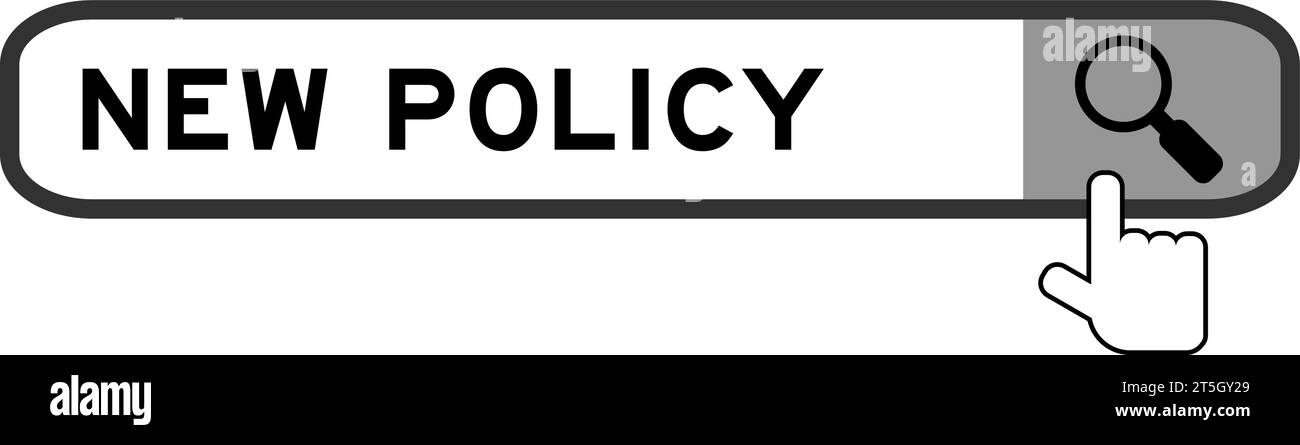 Suchbanner in Wort neue Richtlinie mit Symbol für die Übergabeverstärkung auf weißem Hintergrund Stock Vektor