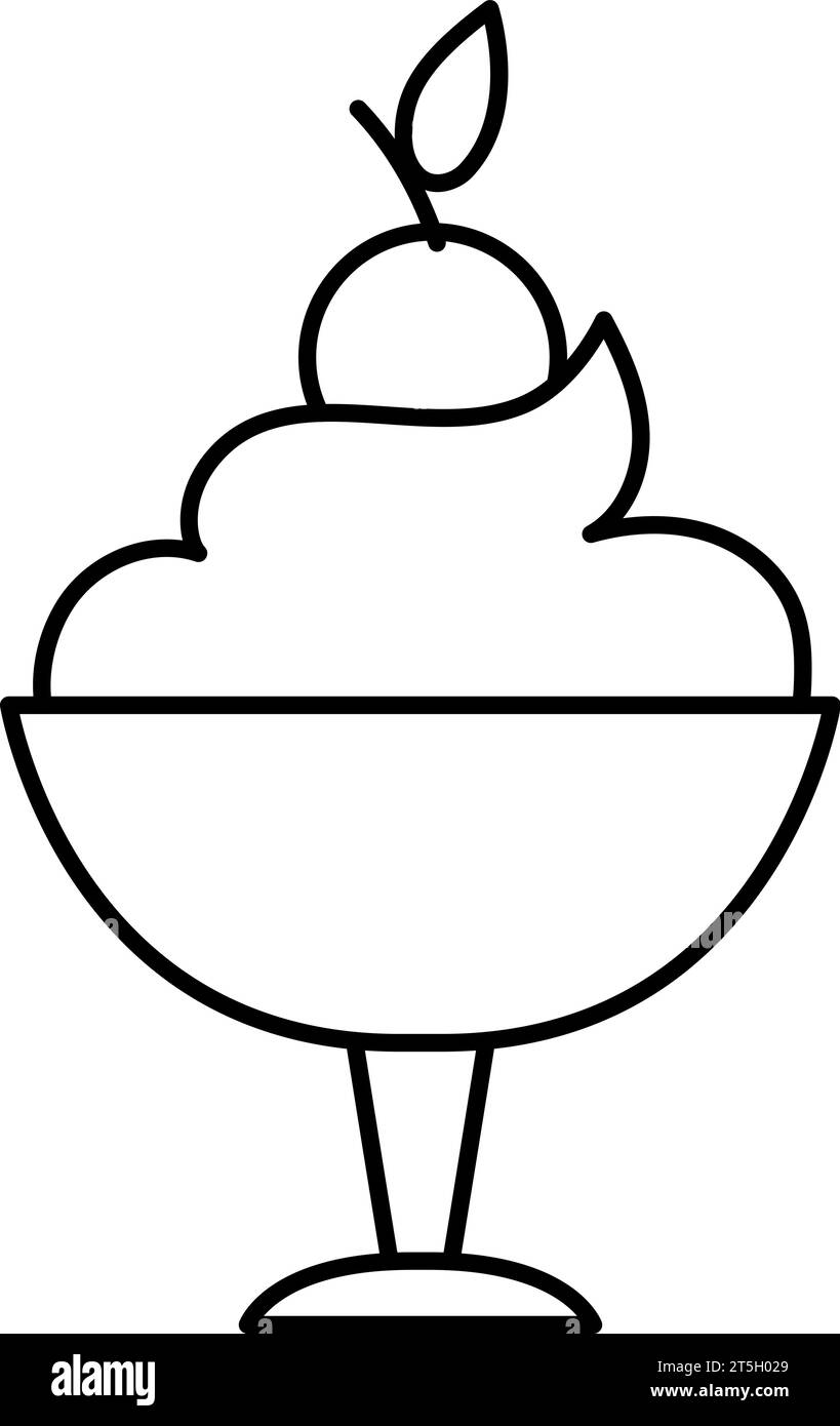 Mousse mit Kirsche auf der obersten Zeile. Französisches Dessert Glas Vektor schwarz-weiß Illustration. Schlagsahne oder Farbseite Stock Vektor