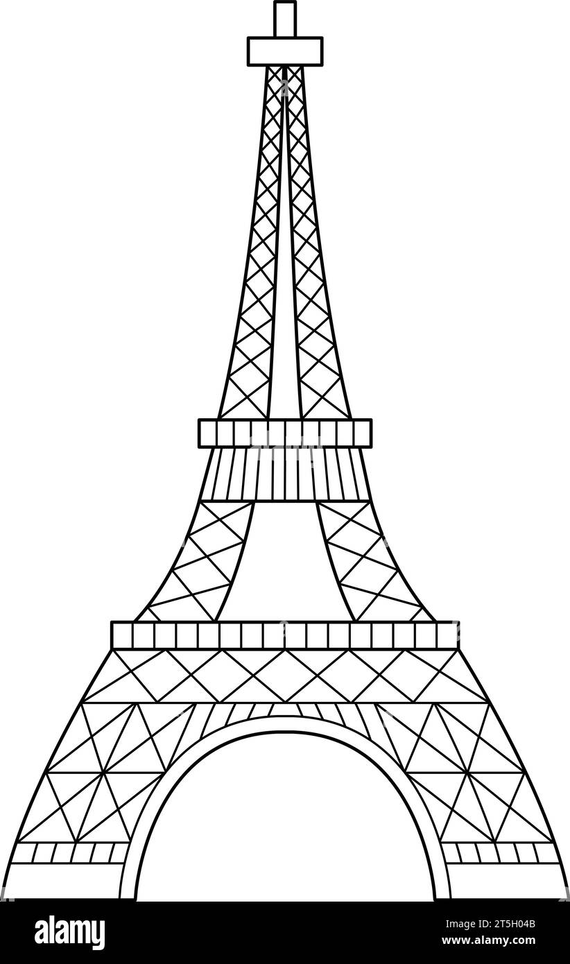 Vektor-Symbol der Linie des Eiffelturms. Paris Sight Schwarz-weiß-Illustration oder Ausmalseite. Traditionelles Wahrzeichen Frankreichs. Historischer französischer flacher Stil Stock Vektor