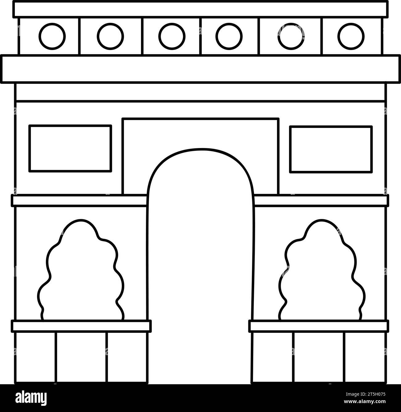 Symbol für Triumphbogenlinie des Vektors. Paris Sight Illustration oder Ausmalseite. Traditionelles schwarz-weißes Wahrzeichen Frankreichs. Historischer französischer flacher pla Stock Vektor