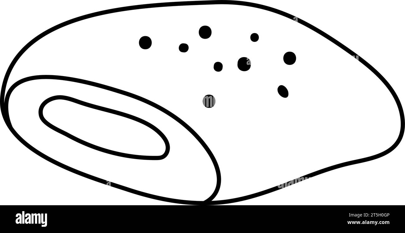 Symbol für Schokoladenrolle. Französische Dessertvektoren schwarz-weiß Illustration oder Malseite. Kuchenbild Stock Vektor