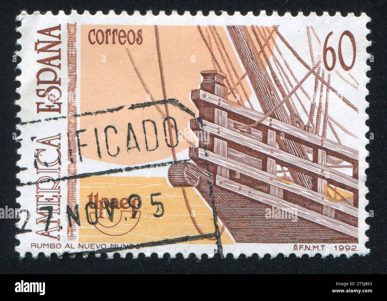 SPANIEN - CA. 1992: Stempel gedruckt von Spanien, zeigt Schiff, ca. 1992 Stockfoto