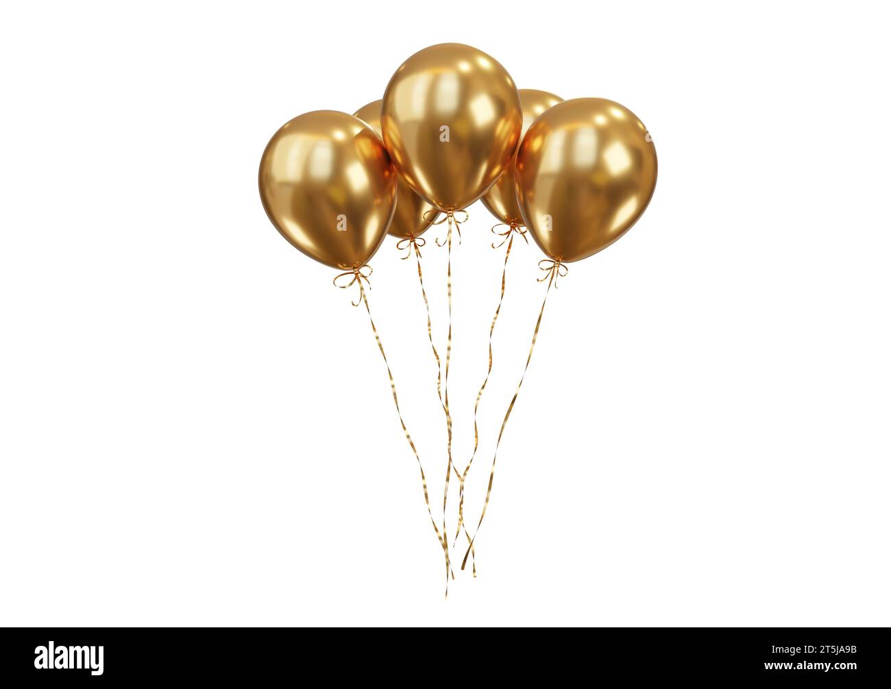 Ballons für Partyfeiern. Goldene Ballons. 3D-Rendering. Geeignet für Geburtstagsfeiertage. Stockfoto