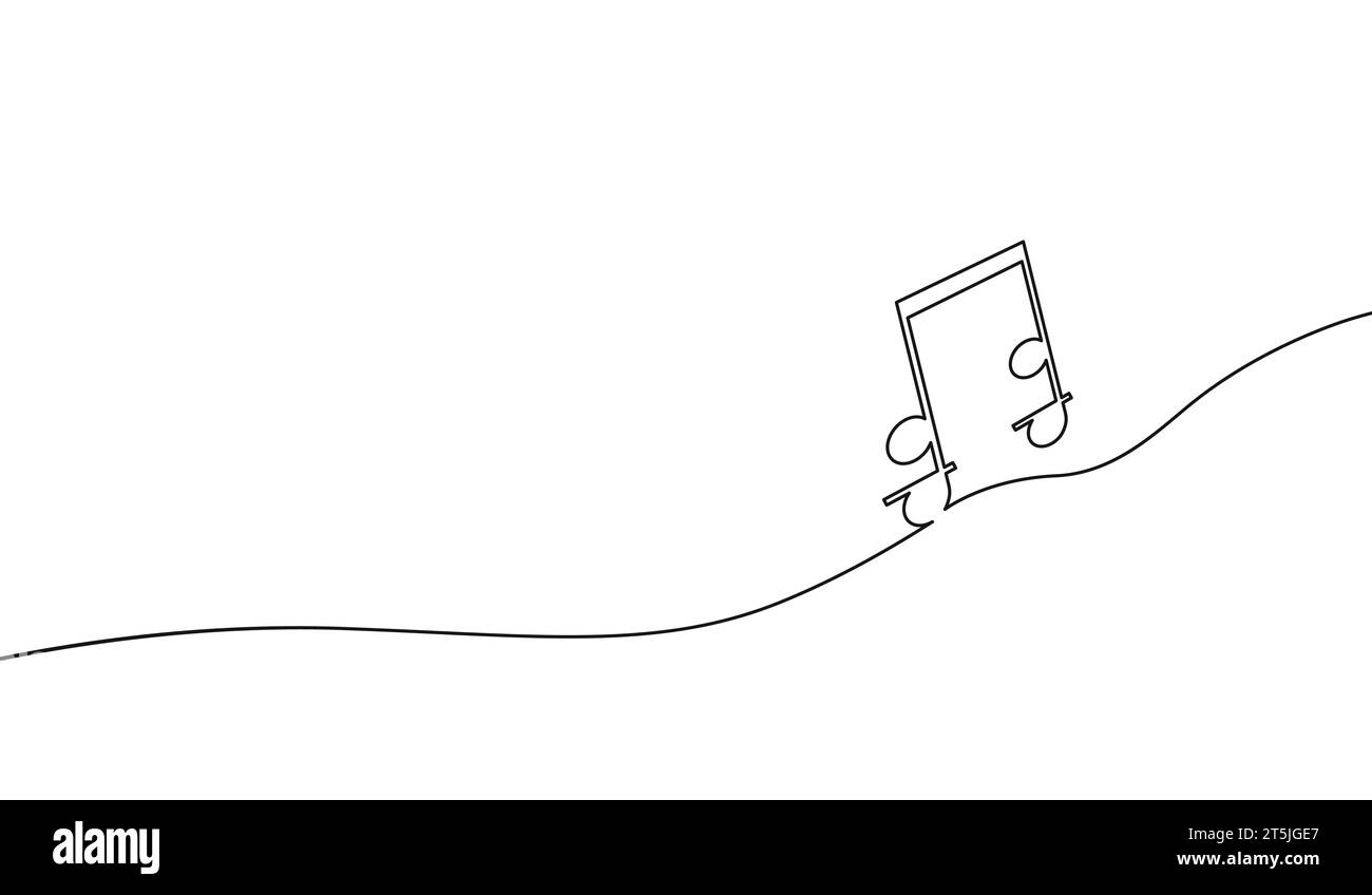 Musiknotiz eine Zeile. Art Oneline. Durchgehende Linienzeichnung. Handgezeichnetes Konzert. Symbol „Gliederung“. Musiknoten der Concept School. Schwarze Bezugshinweise skizzieren Stock Vektor