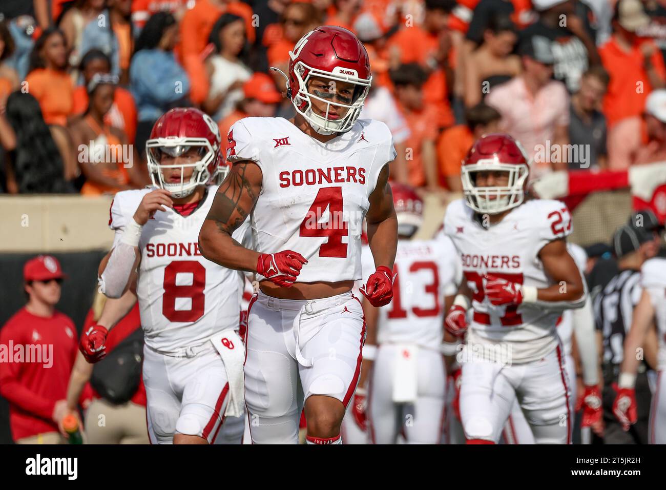 Stillwater, OK, USA. November 2023. NIC Anderson (4) der University of Oklahoma war ein Fußballspiel zwischen den Oklahoma Sooners und den Oklahoma State Cowboys im Boone Pickens Stadium in Stillwater, OK. Gray Siegel/CSM (Bild: © Gray Siegel/Cal Sport Media). Quelle: csm/Alamy Live News Stockfoto