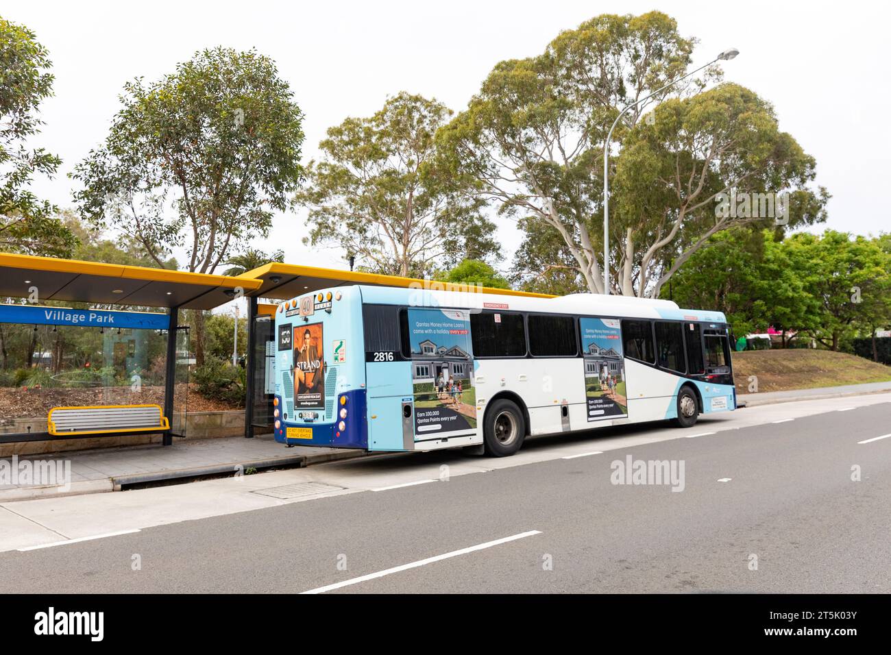 Sydney, Eindecker-Bus für öffentliche Verkehrsmittel an einer Bushaltestelle in North Sydney, NSW, Australien, 2023 Stockfoto
