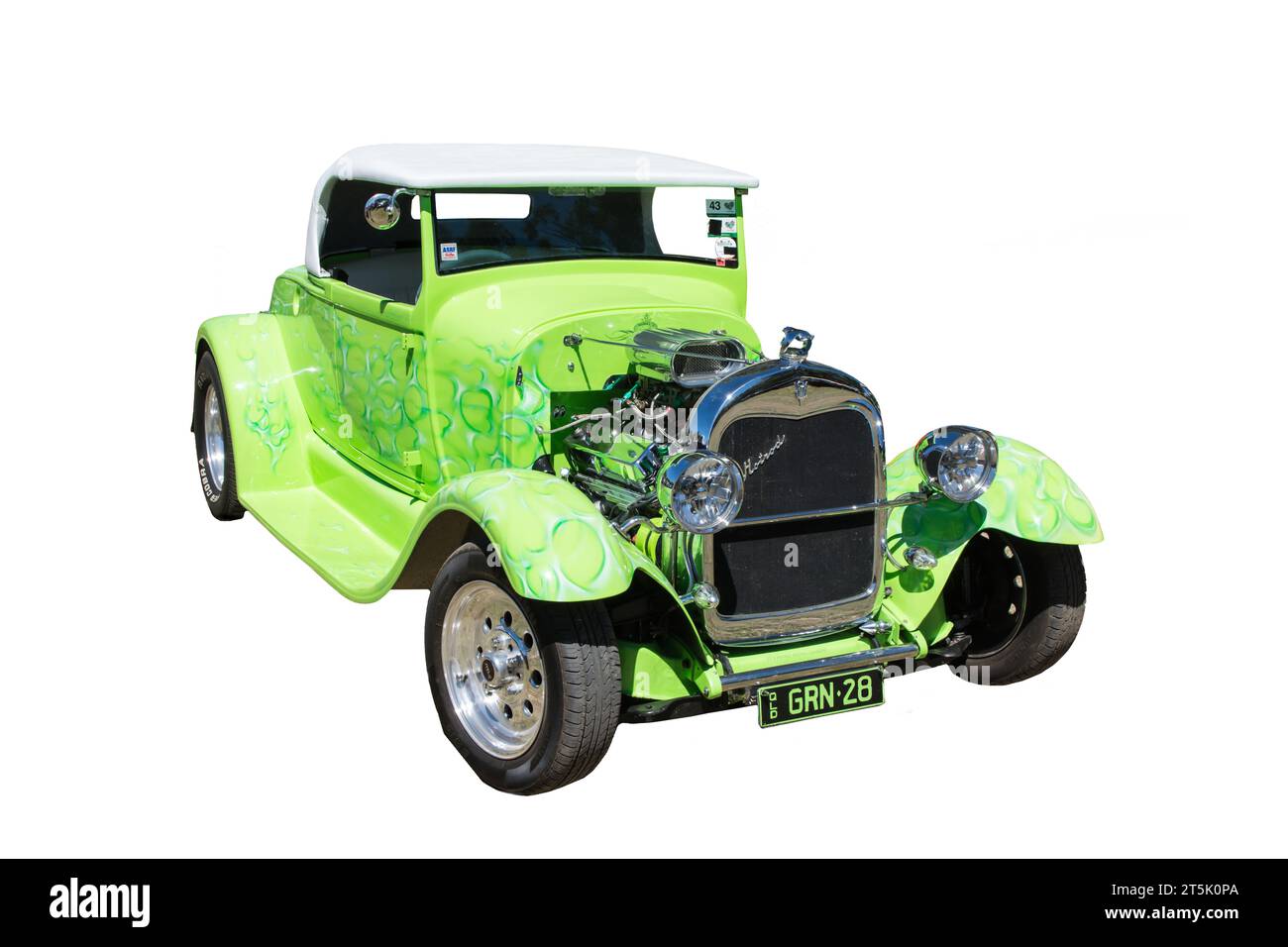 1928/29 Ford Model A V8 Hot Rod in Lime Green. Stockfoto