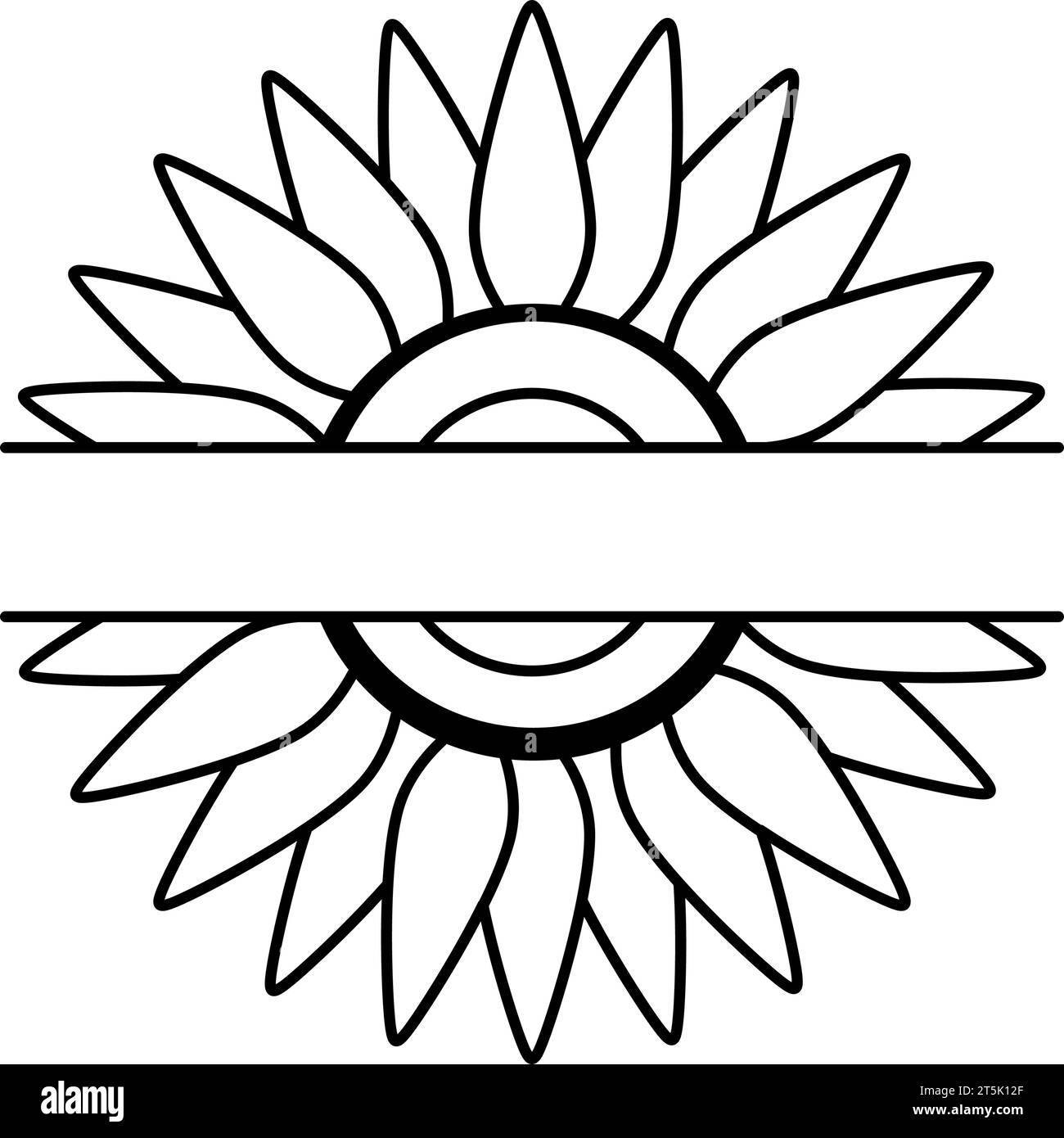 Sonnenblumenmonogramm in zwei Teile mit Kopierraum im Vektor Stock Vektor