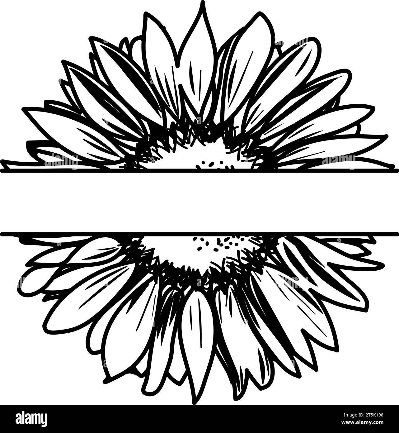 Detailliertes Skizzenstil Sonnenblumen-Monogramm in zwei Teile mit Vektor für den Kopierraum Stock Vektor