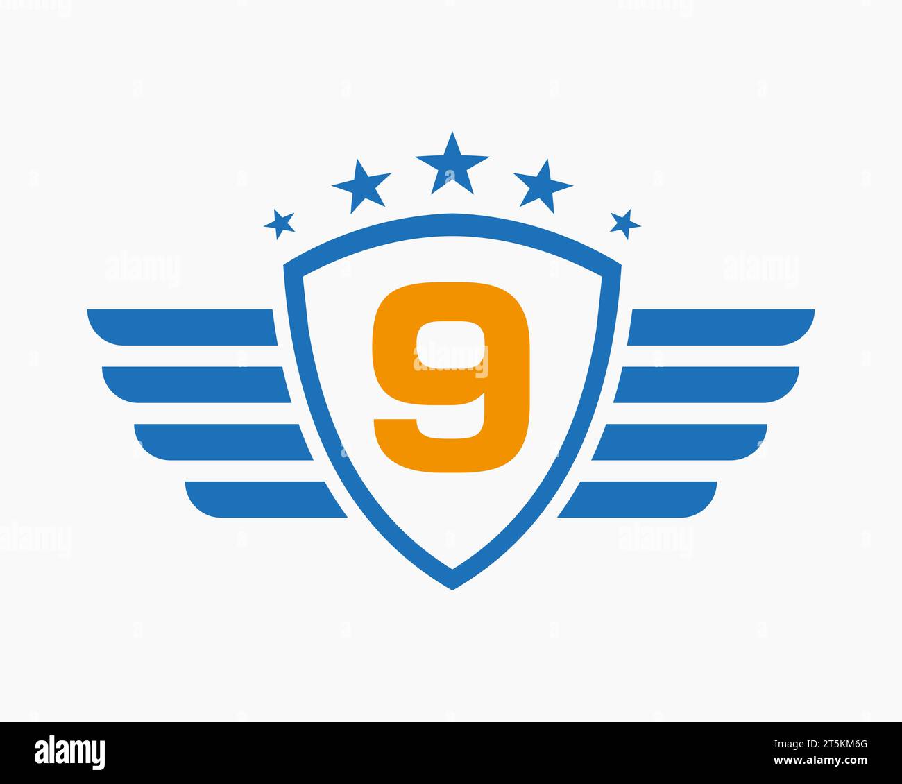 Erstes Wing-Logo Auf Buchstabe 9 Für Transportlogo Mit Sternsymbol Stock Vektor