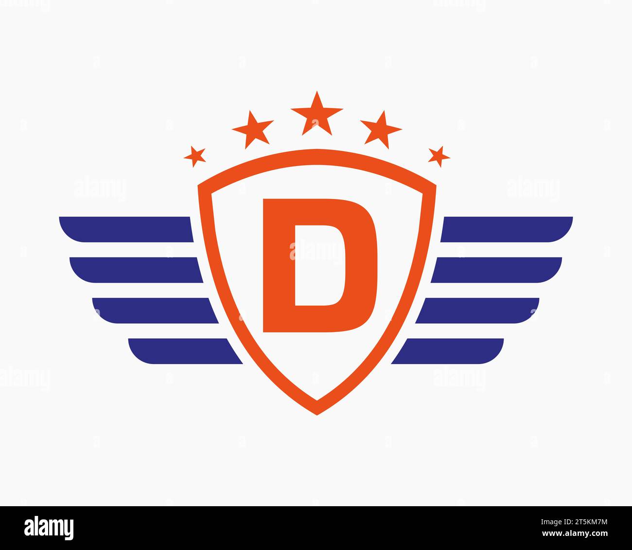 Logo des ersten Flügels auf Buchstabe D für Transportlogo mit Sternsymbol Stock Vektor