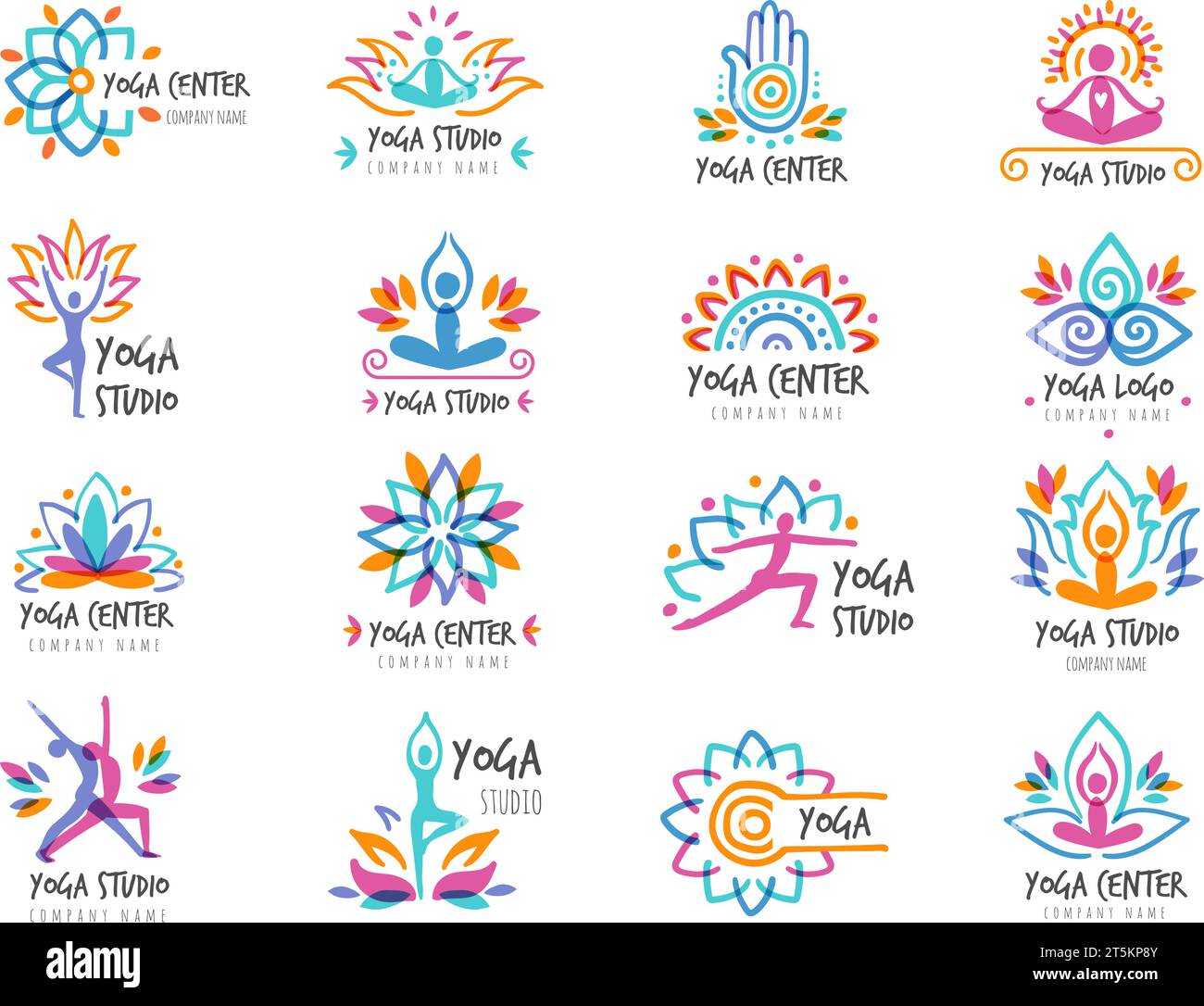 Yoga-Symbole. Logo für Yoga Spiritual Studio aktuelle Vektorvorlagen mit Platz für Text Stock Vektor