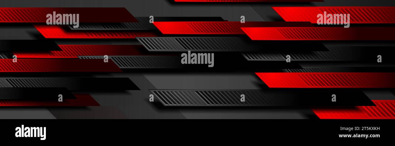 Abstrakter schwarzer und roter, geometrischer, minimaler Hintergrund. Dunkles Vektorbanner-Design Stock Vektor