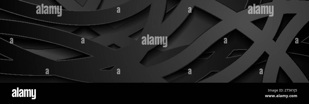 Schwarzer Papercut welliges gebogenes Raster abstrakter Vektor-Hintergrund Stock Vektor
