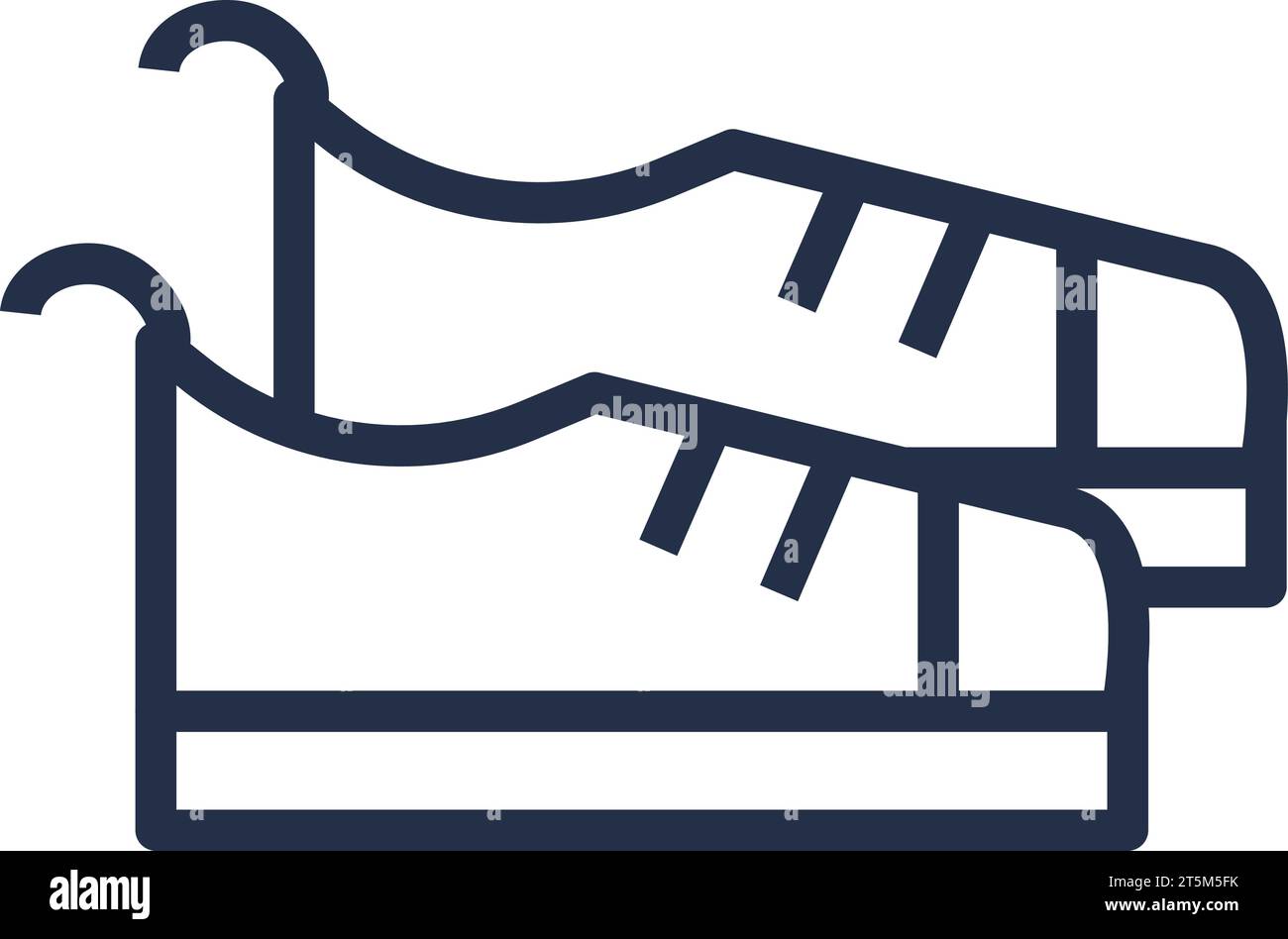 Sneakers mit Schnürsenkeln sind in linearer Form zu sehen. Freizeitkleidung und Schuhe. Garderobenartikel für einen modernen, modischen Look. Einfaches dunkelgraues Vektorsymbol Stock Vektor