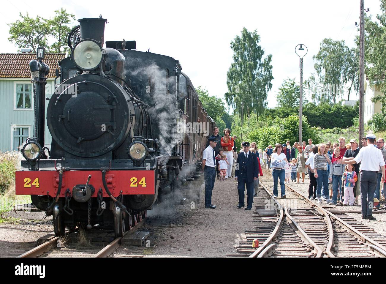 Alte Dampflokomotive auf Schmalspurbahn (anten-grafsnas) im Vastergotland Schweden. Foto: Bo Arrhed Stockfoto