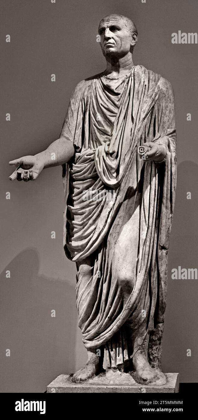 Togatus (Mann mit Toga), bekannt als Cicero, 1. Jahrhundert n. Chr., Pompeji, Tempel der Fortuna Augusta, nationales Archäologisches Museum von Neapel Italien. Stockfoto