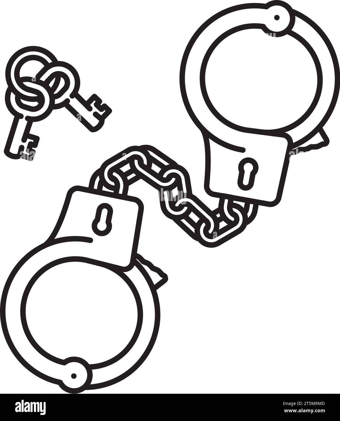 Paar Handschellen und Schlüssel Vektorlinie Symbol für Handschellen Tag am 20. Februar Stock Vektor