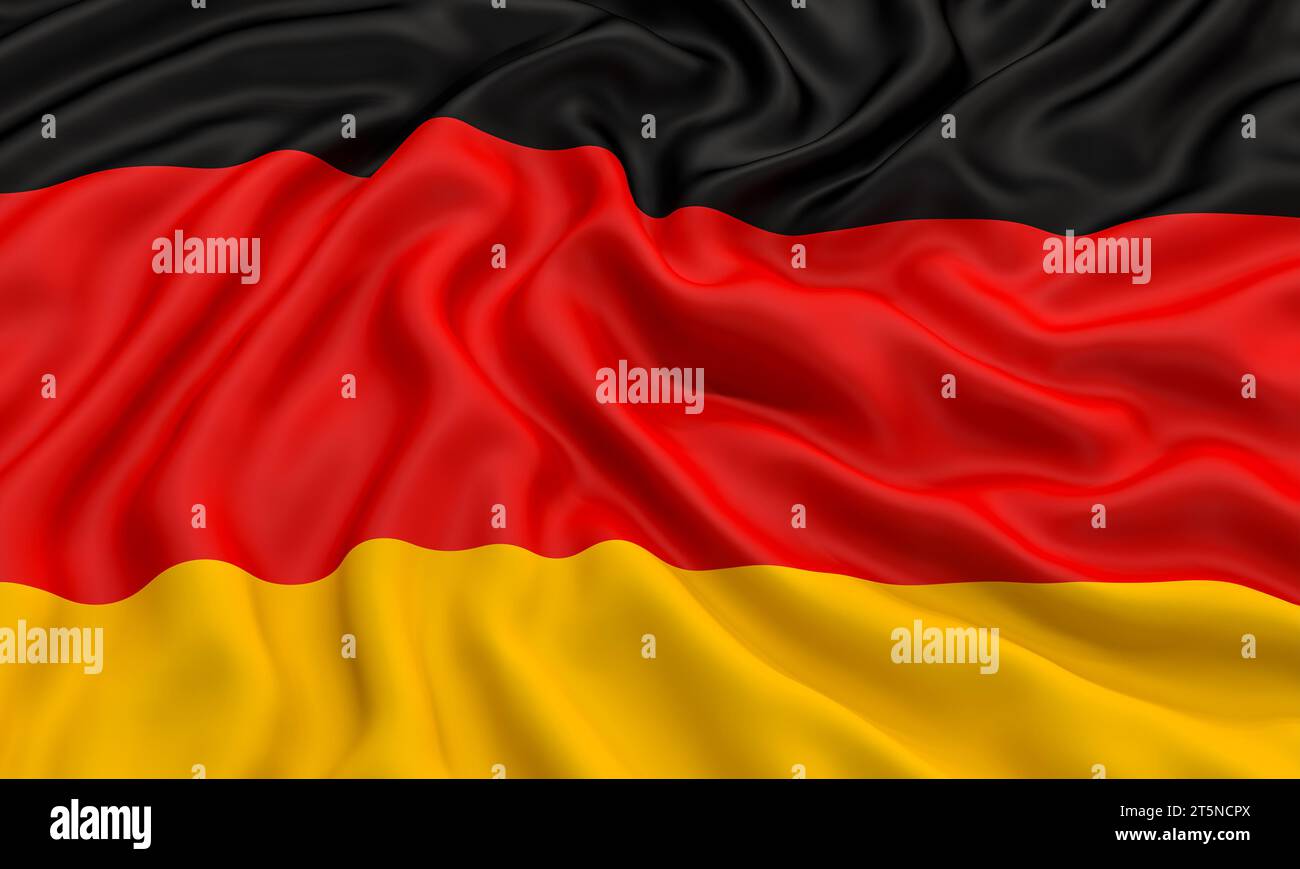 Flagge deutschlands mit Falten. 3D-Hintergrund rendern Stockfoto