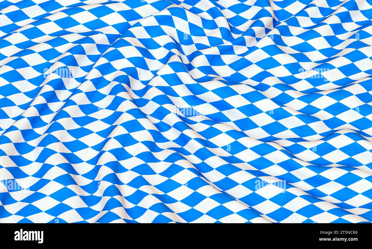 Bayerische Flagge mit Falten. 3D-Hintergrund rendern Stockfoto