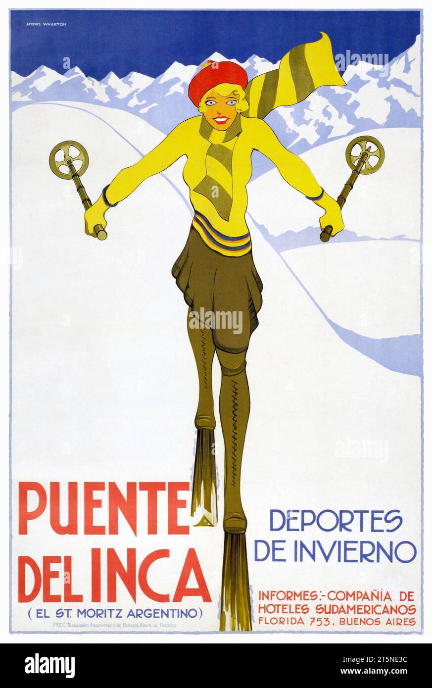 Puente del Inca. Deportes de invierno von Wharton. Poster veröffentlicht 1930 in Argentinien. Stockfoto