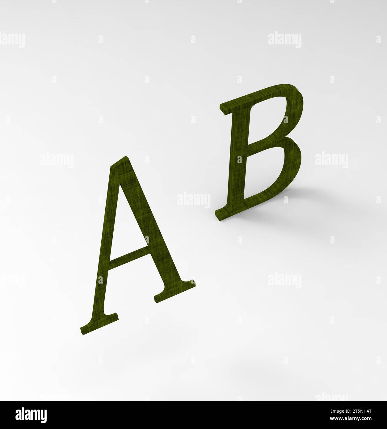 ABC-Rendering von Buchstaben auf weißem Hintergrund, Nahaufnahme des Fotos Stockfoto