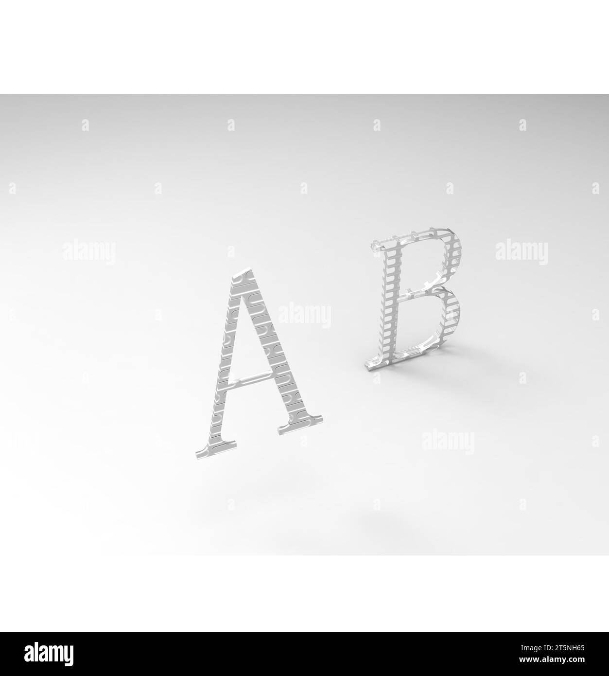 ABC-Rendering von Buchstaben auf weißem Hintergrund, Nahaufnahme des Fotos Stockfoto
