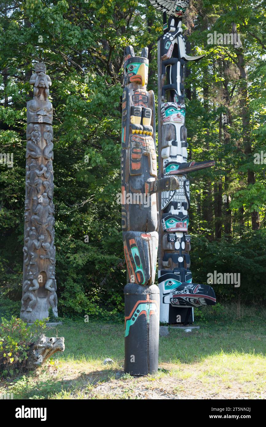 Der Oscar Maltipi Totem Pole. Kunst- und Totempfähle der First Nations, Stanley Park, Vancouver, Kanada Stockfoto