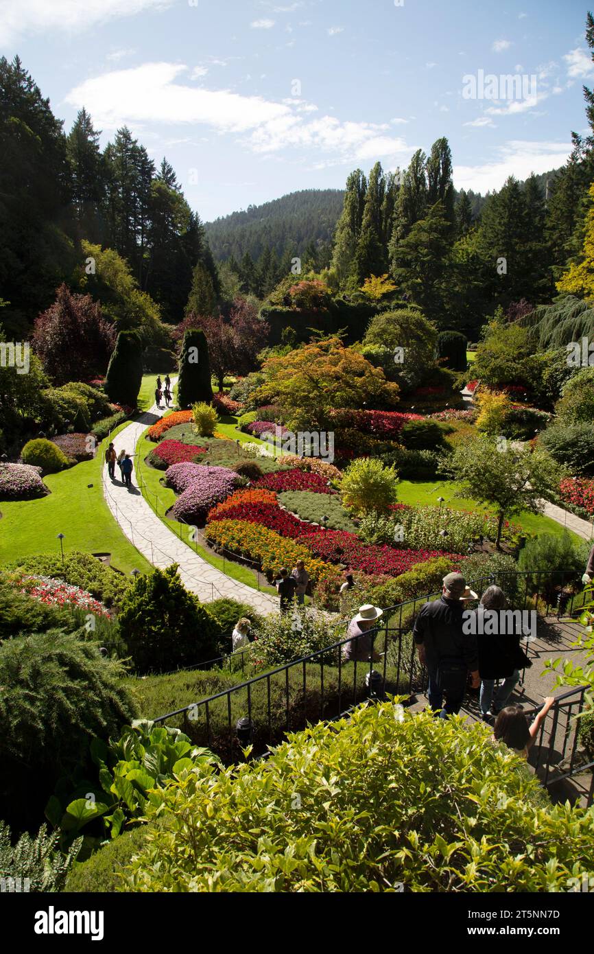 Blumen und Sträucher, Butchart Gardens, National Historic Site, Brentwood Bay, British Columbia, Kanada Stockfoto