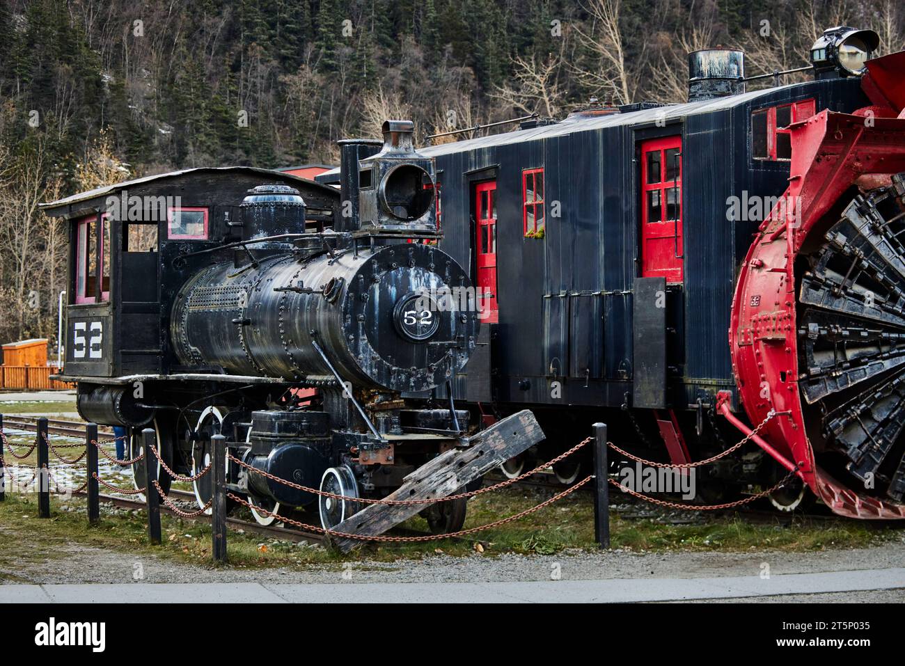 Skagway Alaska, White Pass & Yukon Route WP&YR's erste Lokomotive #52, gebaut von Brooks Locomotive Works 1881 für die Utah & Northern Railroad Stockfoto