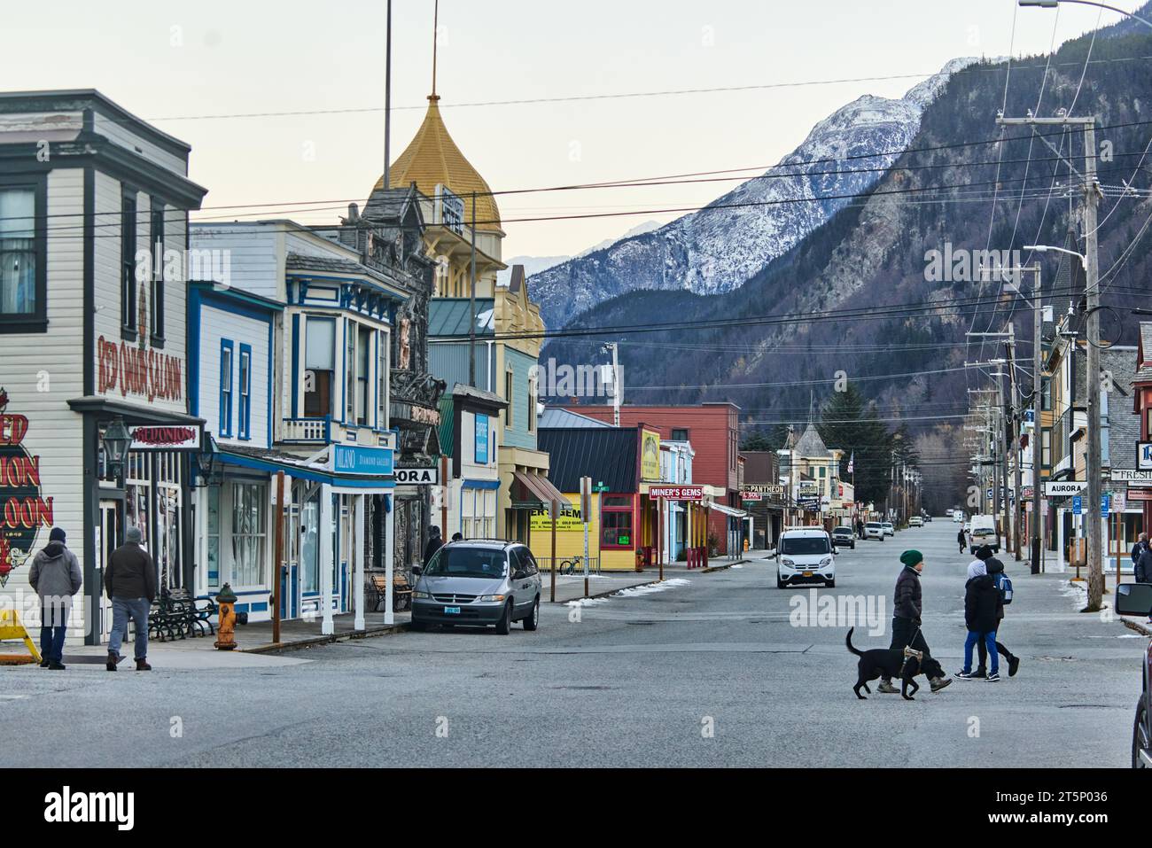 Skagway eine kompakte Stadt im Südosten Alaskas, im Winter Broadway High Street Stockfoto