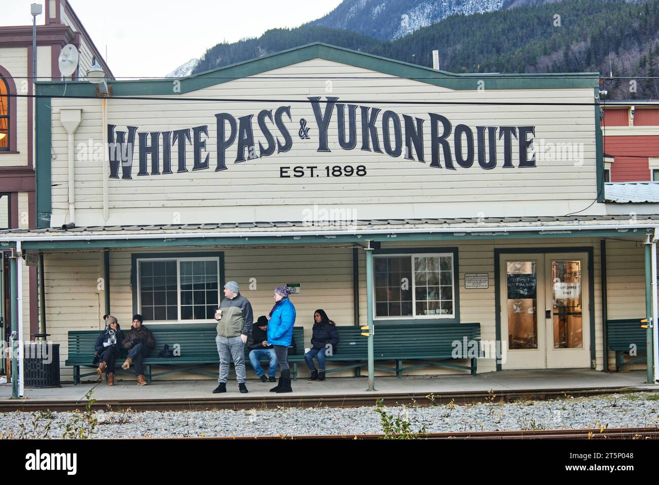 Skagway, eine kompakte Stadt im Südosten Alaskas, Bahnhof White Pass & Yukon Route Stockfoto
