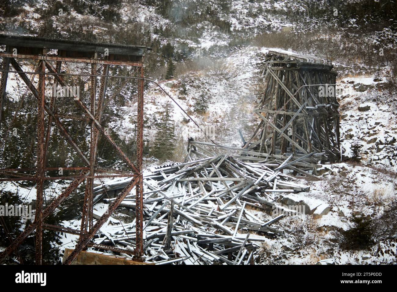 Skagway Alaska brach Brücke auf der White Pass and Yukon Route (WP&Y, WP&YR) Railway auf Stockfoto