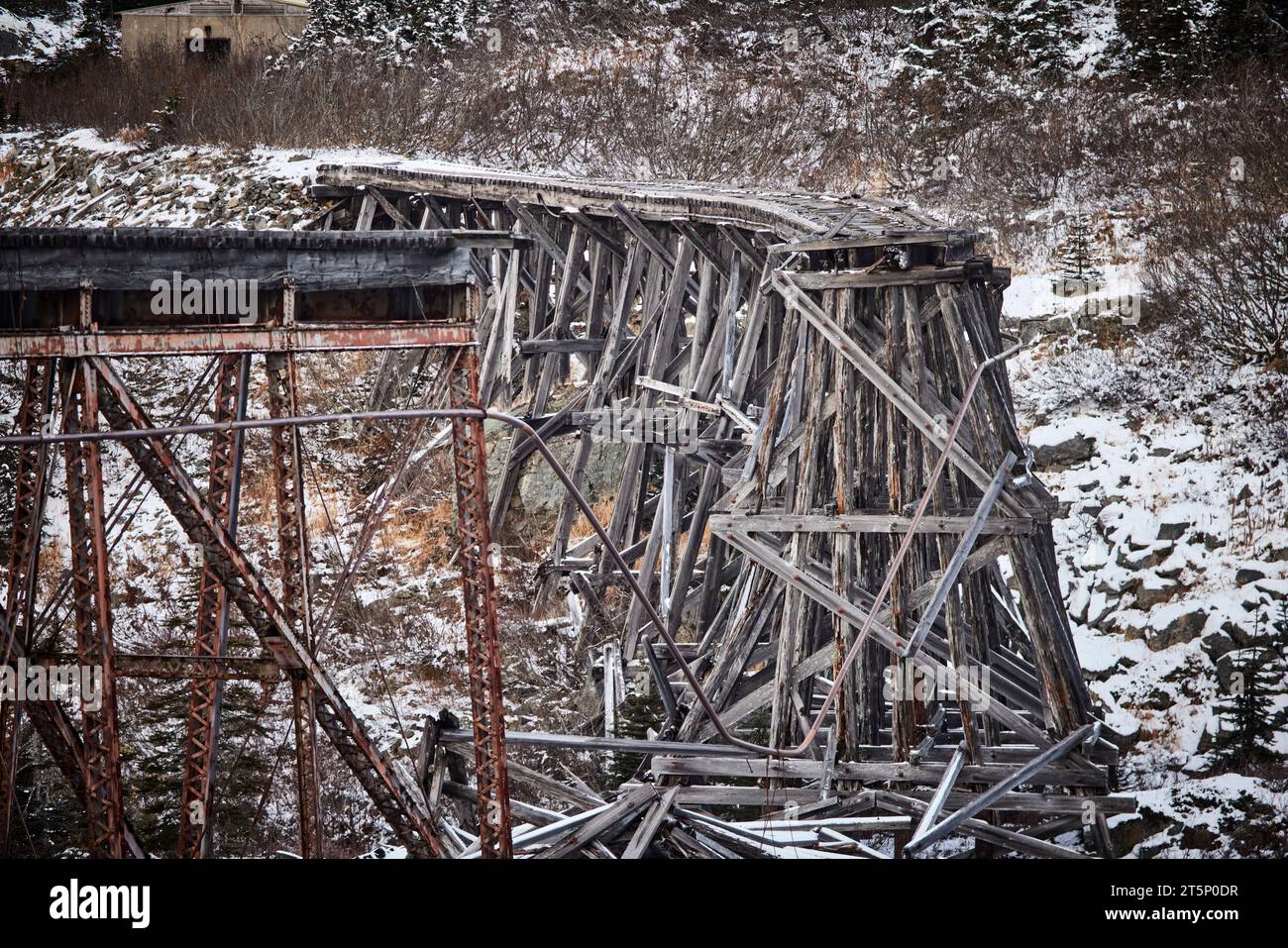 Skagway Alaska brach Brücke auf der White Pass and Yukon Route (WP&Y, WP&YR) Railway auf Stockfoto