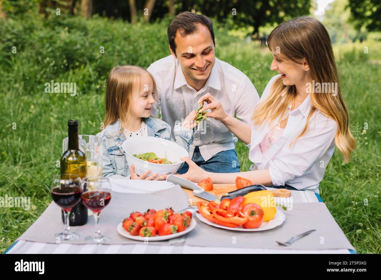 Familie mit Picknick Natur Stockfoto