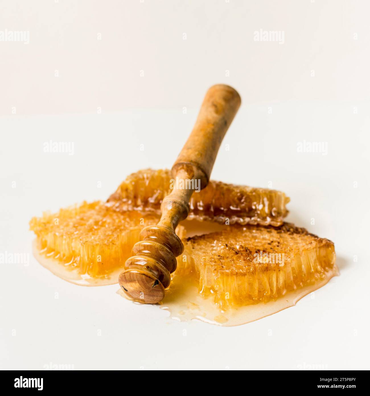 Honiglöffel Honigwabe Stockfoto