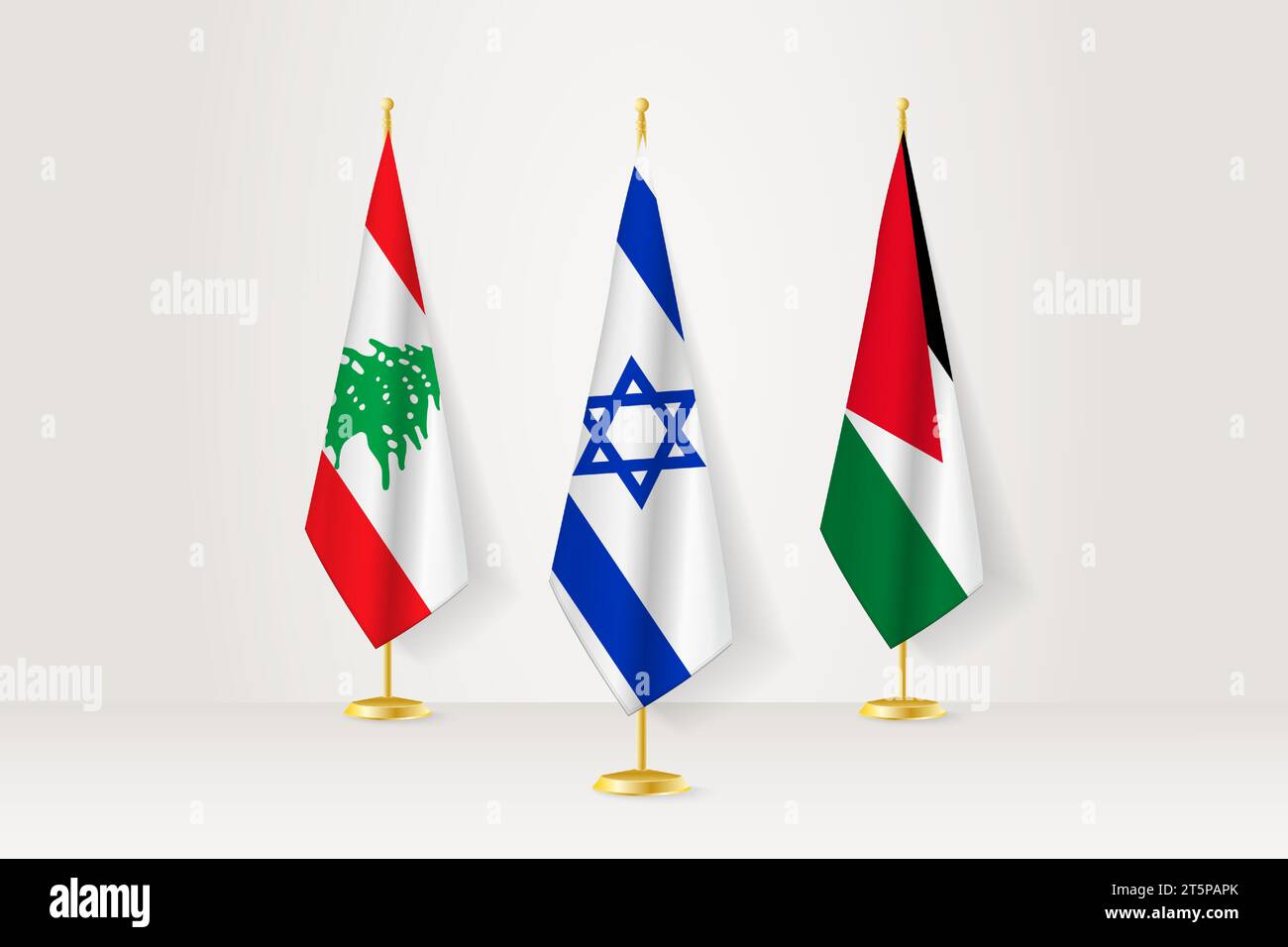 Meeting-Konzept zwischen Israel, Libanon und Jordanien. Flaggen auf einem Flaggenständer. Stock Vektor