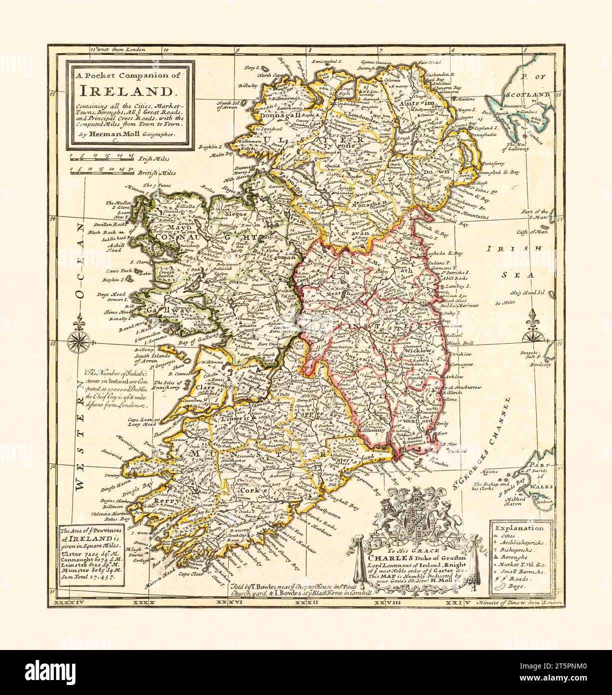 Alte Karte von Irland. Von Bowles, Publ. CA. 1734 Stockfoto