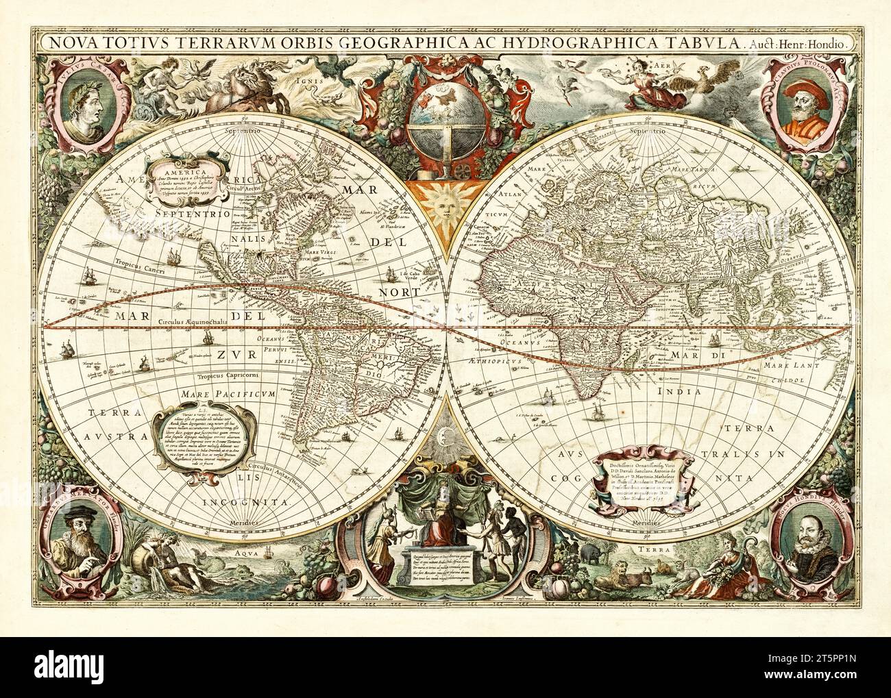 Alte Planisphere. Von Hondius, publ. Im Jahr 1638 Stockfoto