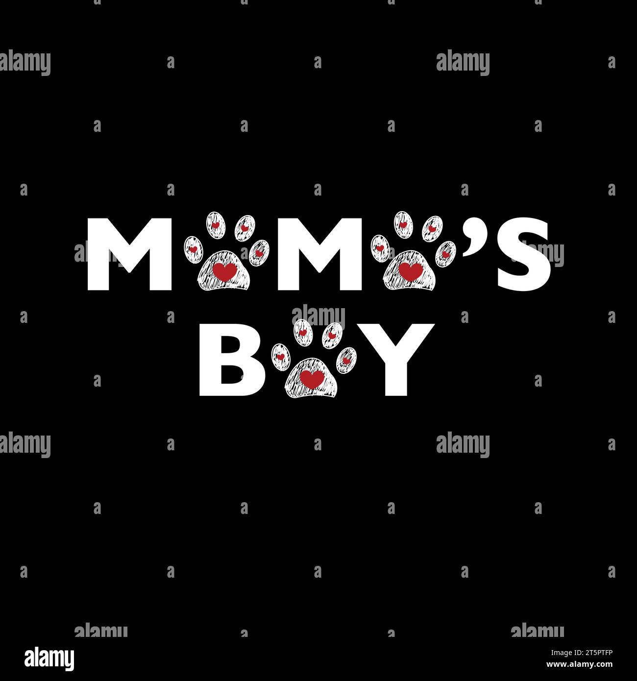 Mama's Boy Text mit Doodle Pfow Prints mit Herz Stock Vektor