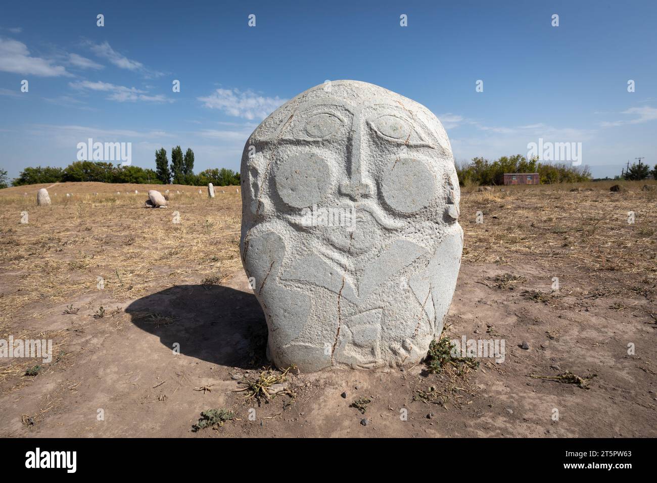 Balbal Grabsteine in Burana, Kirgisistan Stockfoto