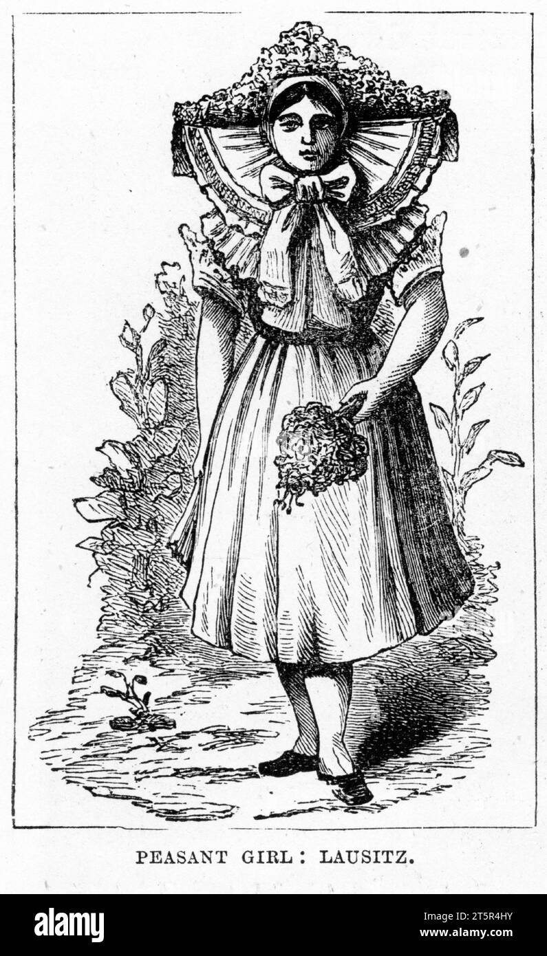 Graviertes Porträt einer Bauernfrau aus der Lausitzer, einer historischen Region Mitteleuropas, die zwischen Deutschland und Polen aufgeteilt ist. Veröffentlicht um 1887 Stockfoto