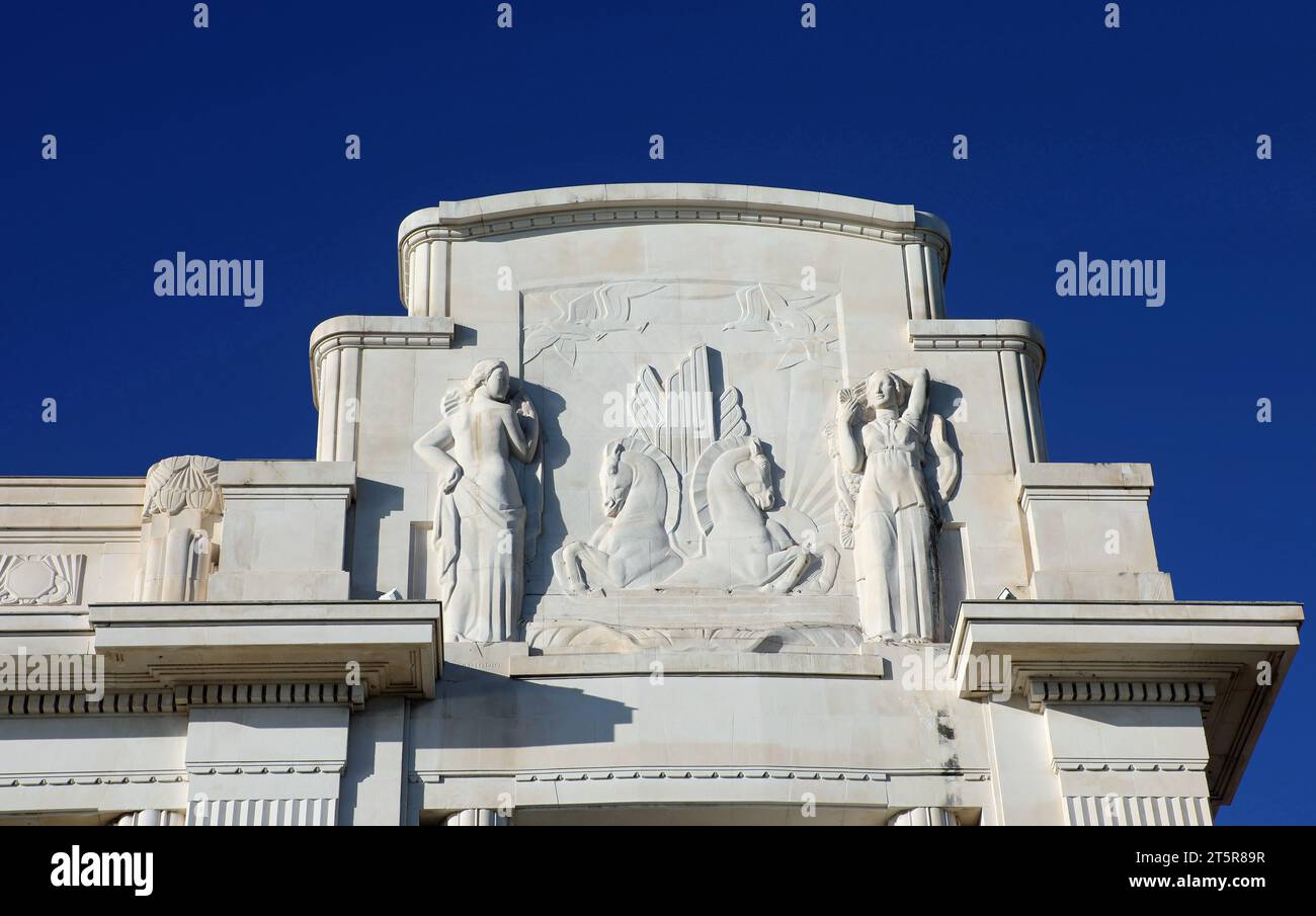 Art-Deco-Detail des berühmten Hyatt Regency Palais de la Mediterranee Hotels in Nizza Stockfoto